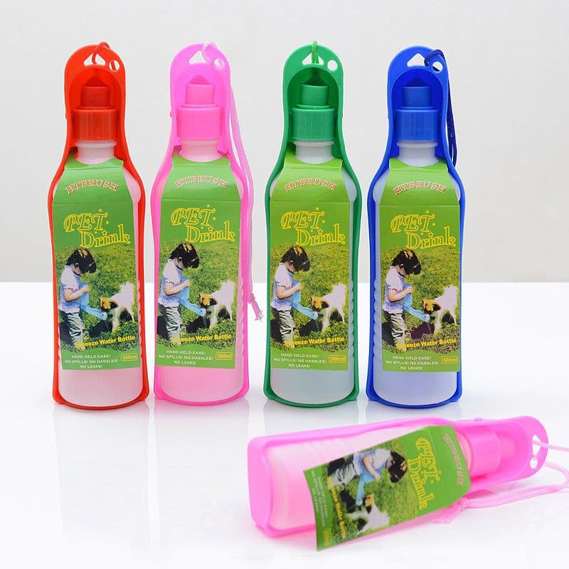 image-Pet Water Bottle 350ml Portable Dog Drinking Cup Yellow Plastic