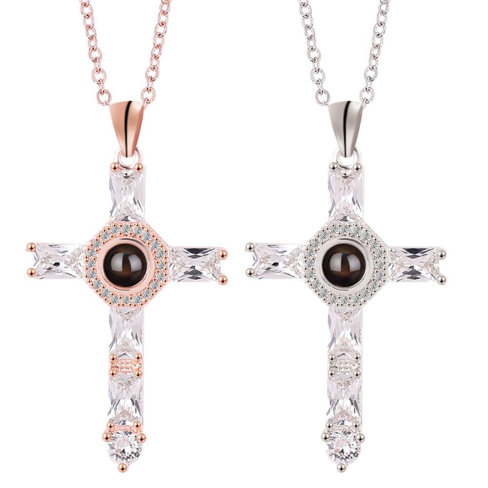 image-Cross Projection Pendant Necklace Christian Religious Unisex Chain