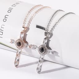 image-Cross Projection Pendant Necklace Christian Religious Unisex Chain