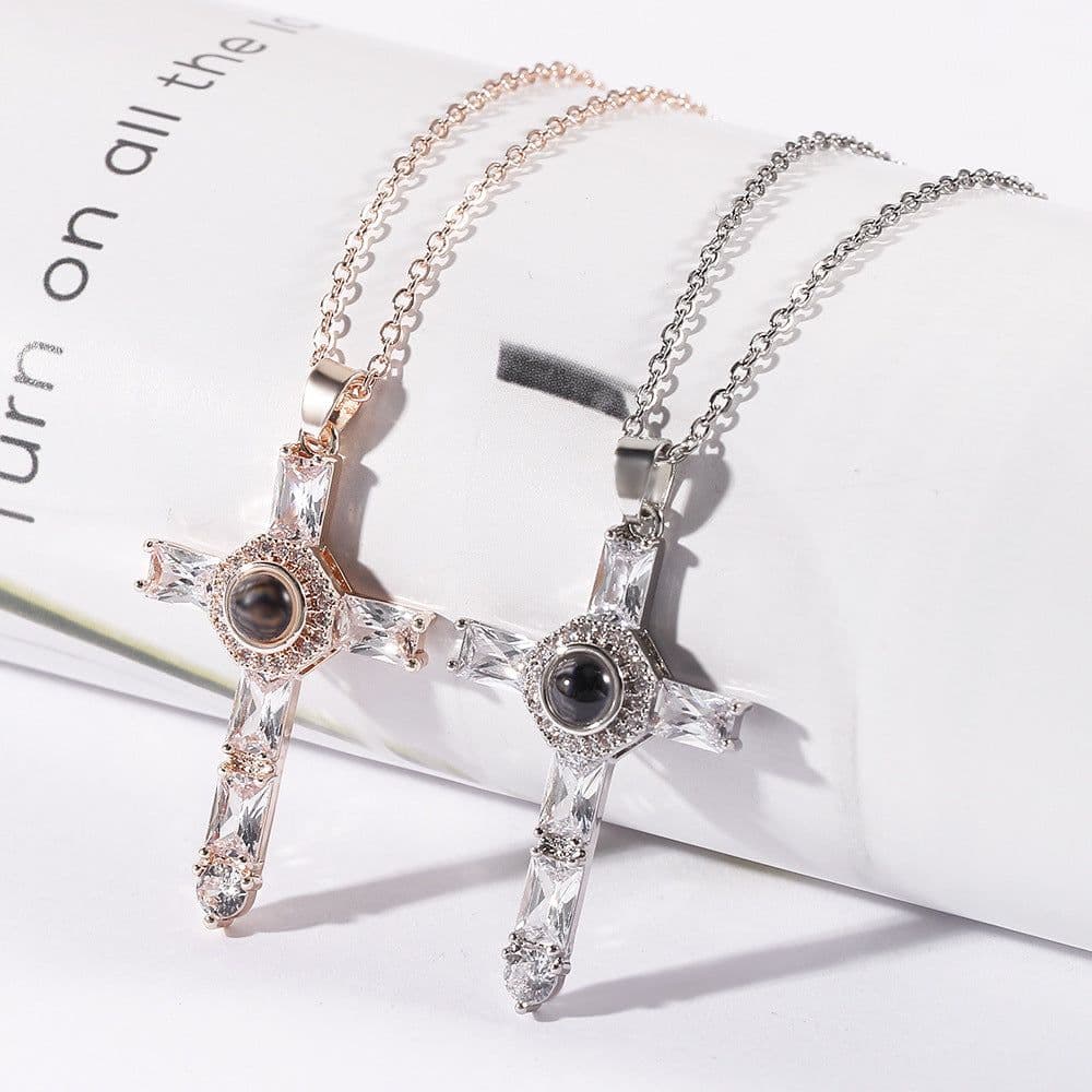 image-Cross Projection Pendant Necklace Christian Religious Unisex Chain