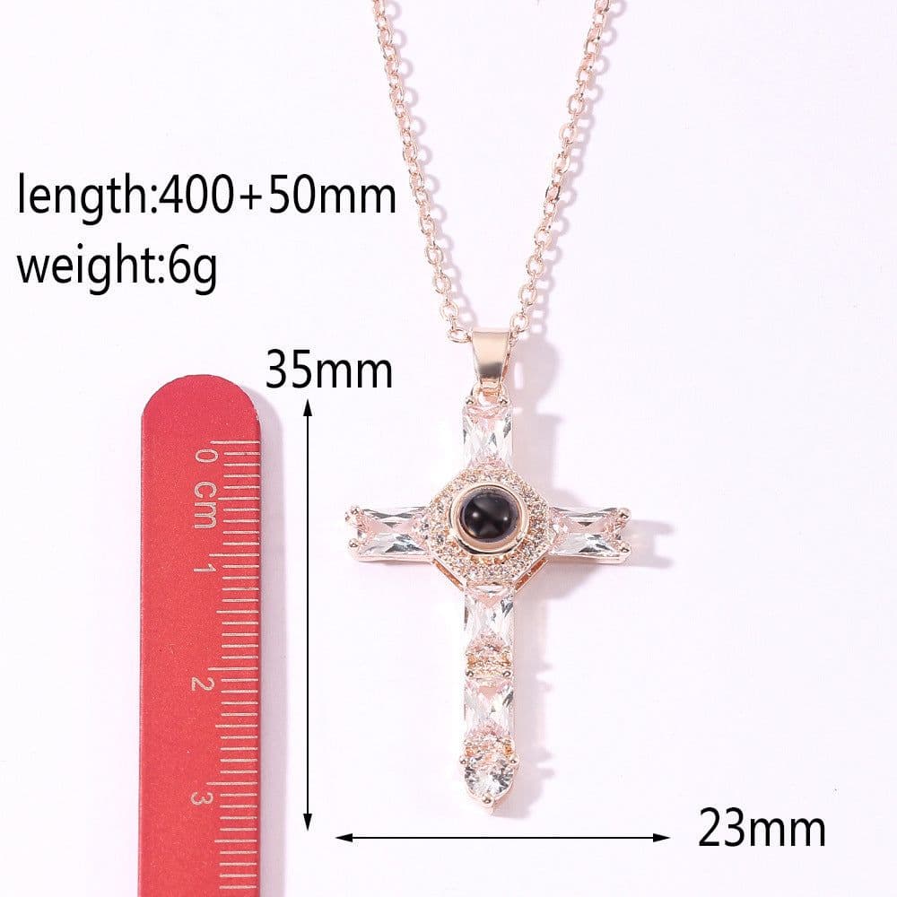image-Cross Projection Pendant Necklace Christian Religious Unisex Chain