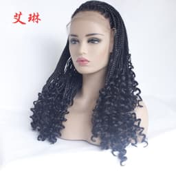 image-Women's Braided Lace Front Wig with Curly Ends High Temperature Fiber