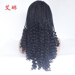 image-Women's Braided Lace Front Wig with Curly Ends High Temperature Fiber