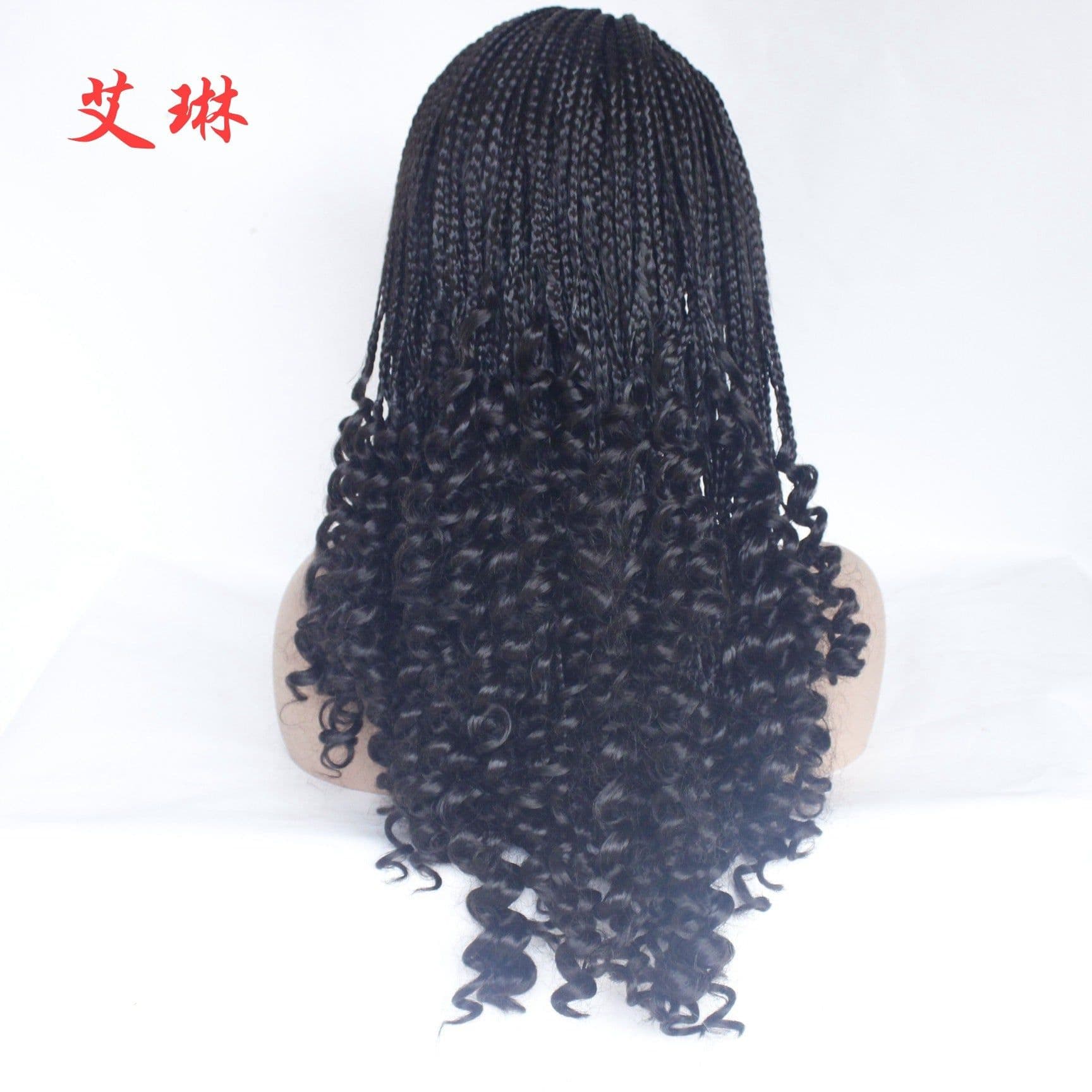 image-Women's Braided Lace Front Wig with Curly Ends High Temperature Fiber