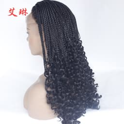 image-Women's Braided Lace Front Wig with Curly Ends High Temperature Fiber