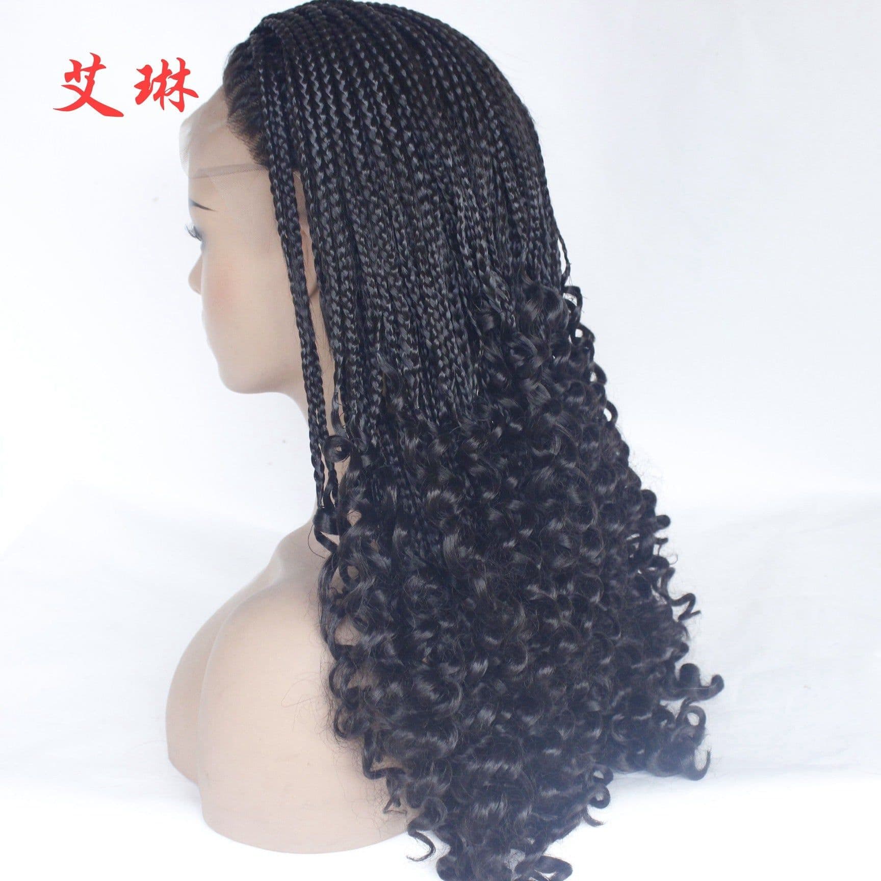 image-Women's Braided Lace Front Wig with Curly Ends High Temperature Fiber