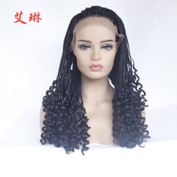 image-Women's Braided Lace Front Wig with Curly Ends High Temperature Fiber
