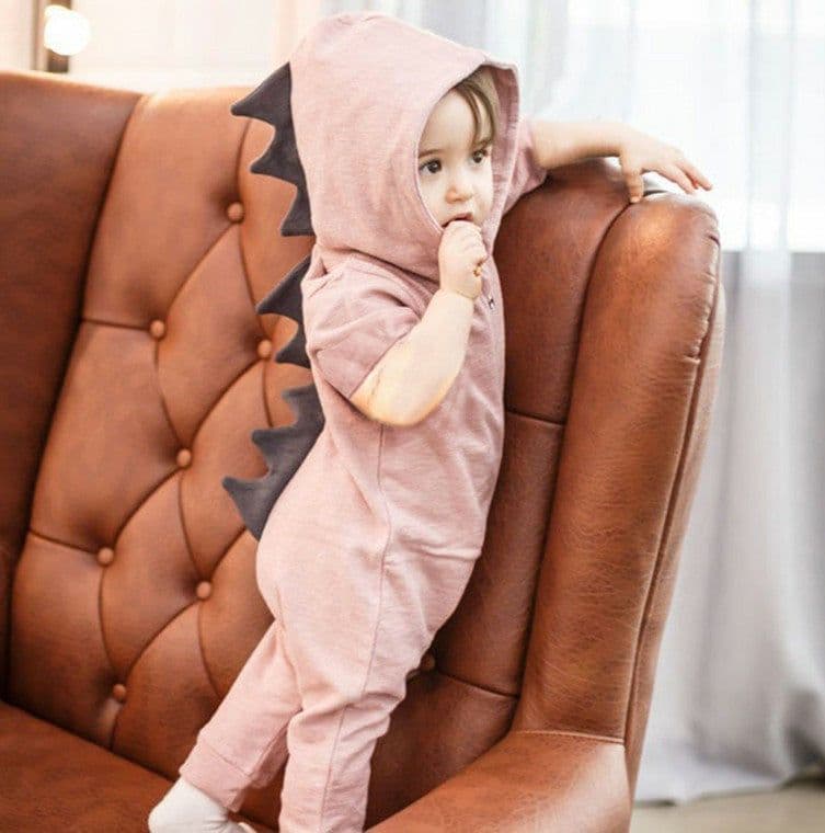 image-Baby Dinosaur Short-Sleeve Jumpsuit with Dorsal Fin
