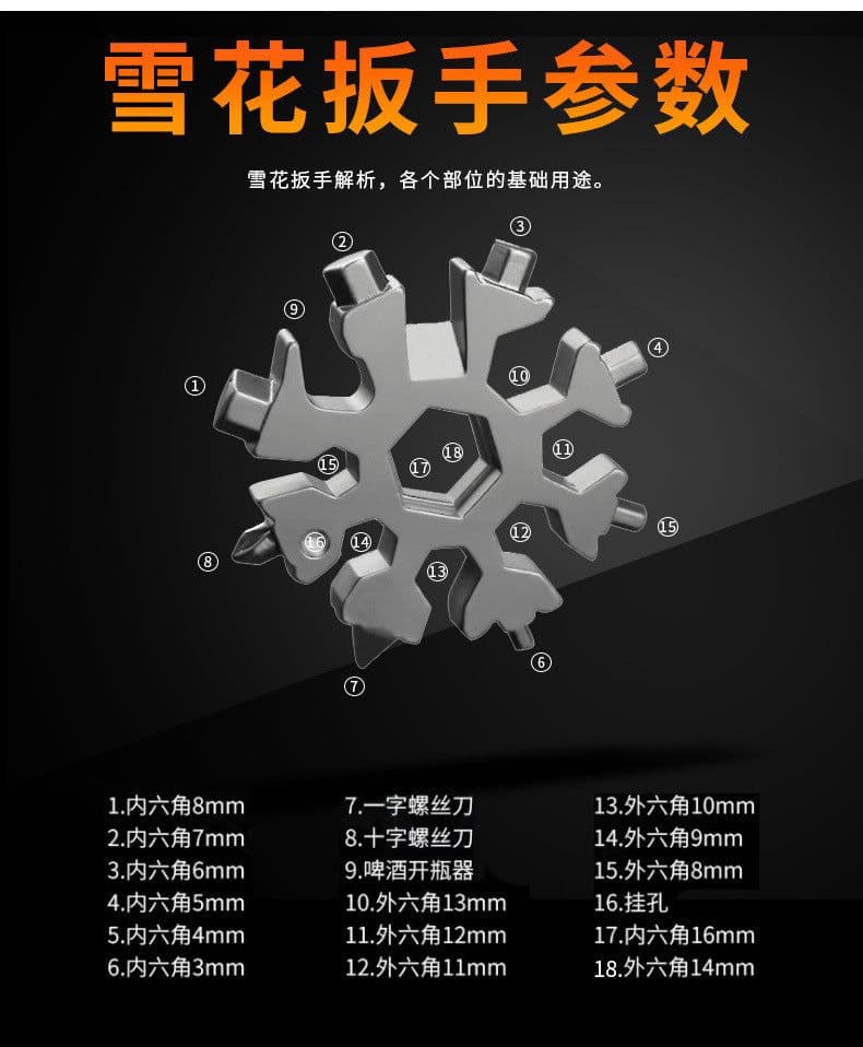 image-Multifunctional Snowflake Wrench EDC Tool Card Hexagonal Steel Portable