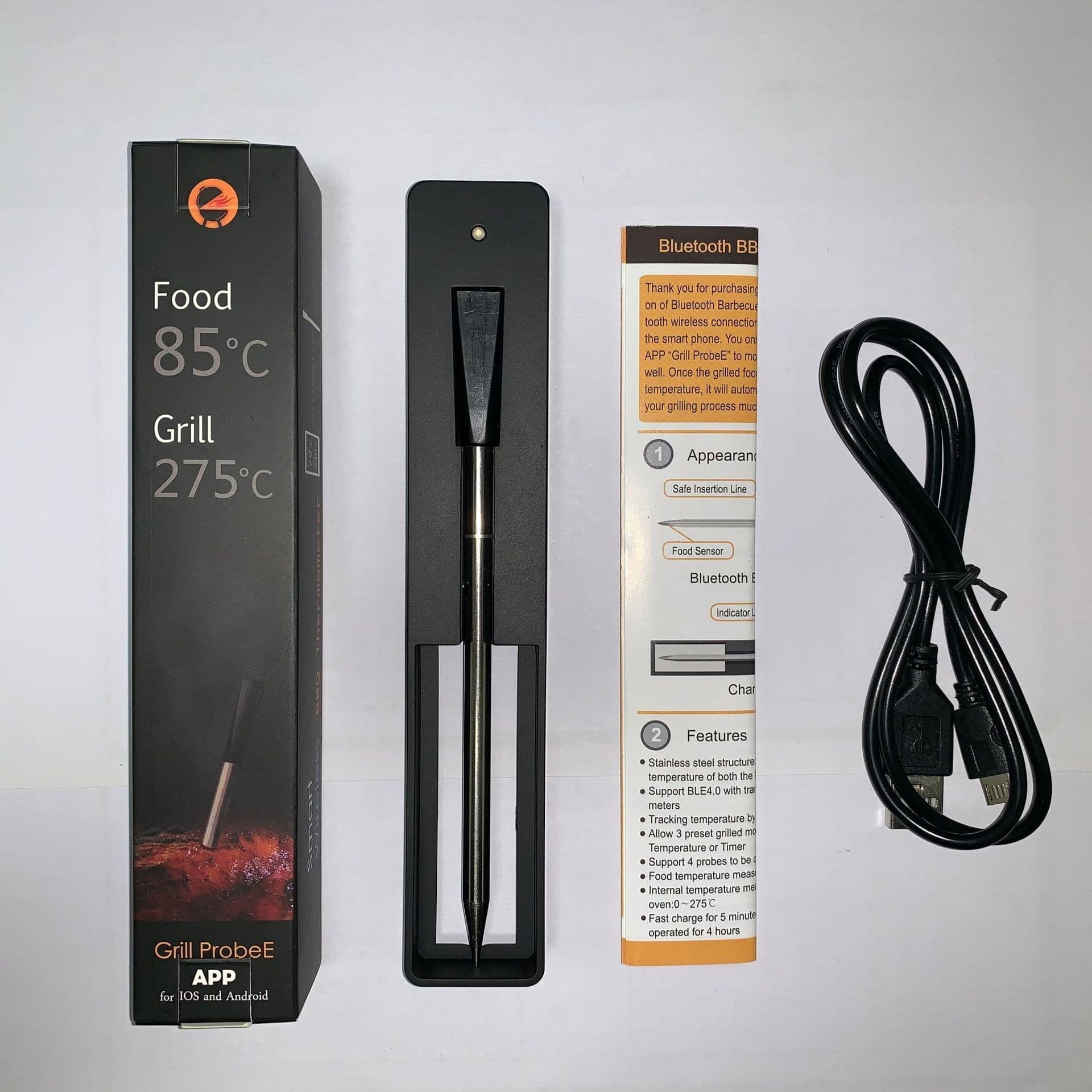 image-BBQ Bluetooth Wireless Thermometer with Probe and Charging Stand