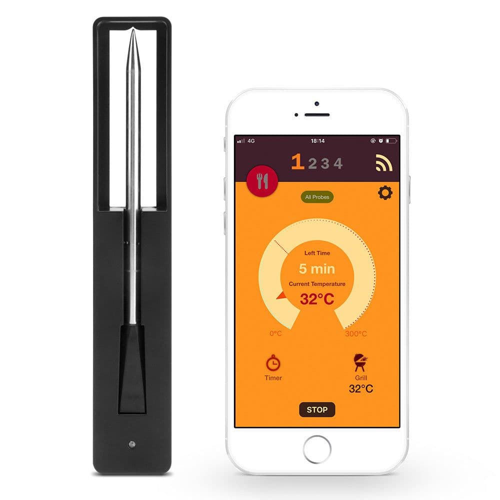 image-BBQ Bluetooth Wireless Thermometer with Probe and Charging Stand