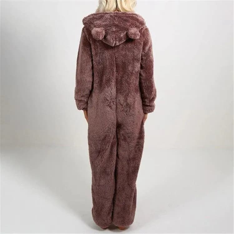 image-Women's Hooded Plush Jumpsuit Pajamas Winter Sleepwear