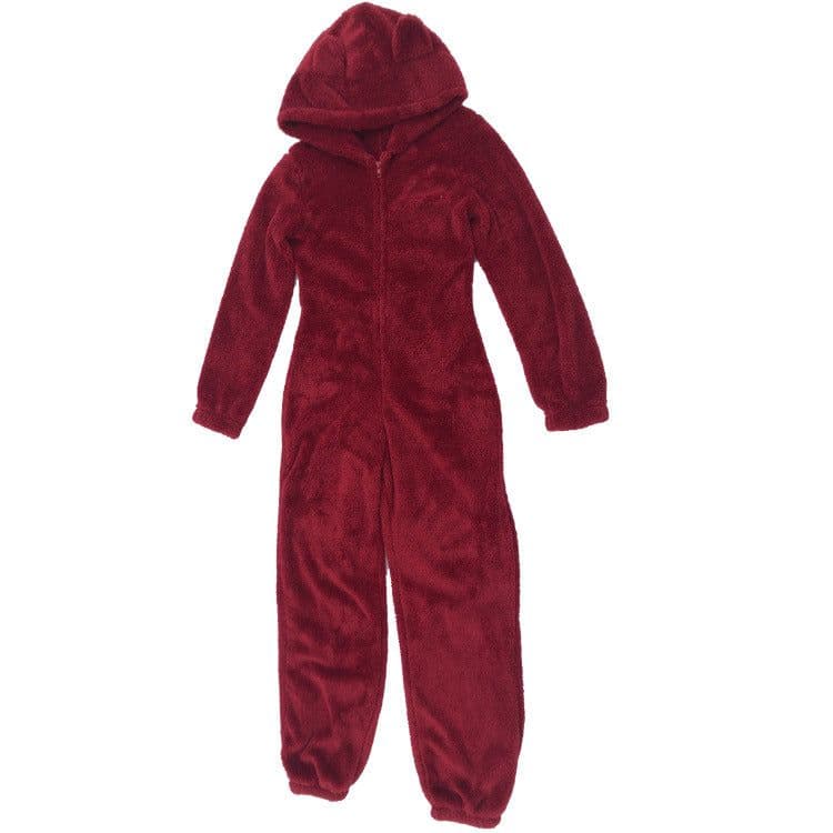 image-Women's Hooded Plush Jumpsuit Pajamas Winter Sleepwear