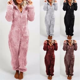 image-Women's Hooded Plush Jumpsuit Pajamas Winter Sleepwear