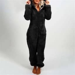 image-Women's Hooded Plush Jumpsuit Pajamas Winter Sleepwear