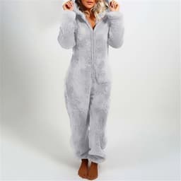 image-Women's Hooded Plush Jumpsuit Pajamas Winter Sleepwear