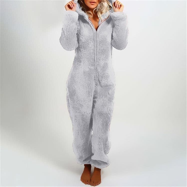image-Women's Hooded Plush Jumpsuit Pajamas Winter Sleepwear
