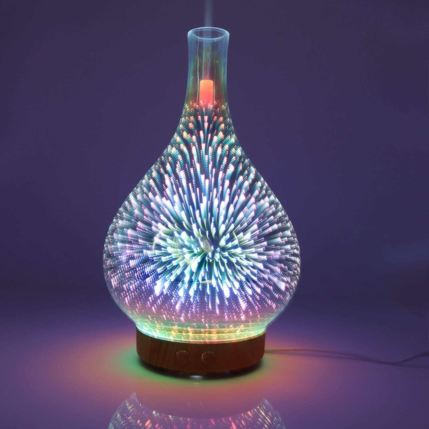 image-3D Glass Vase Humidifier Aroma Diffuser with Night Light