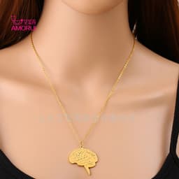 image-AMORUI Stainless Steel Brain Pendant Necklace Gold Unisex