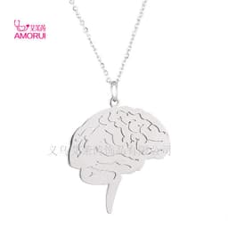 image-AMORUI Stainless Steel Brain Pendant Necklace Gold Unisex