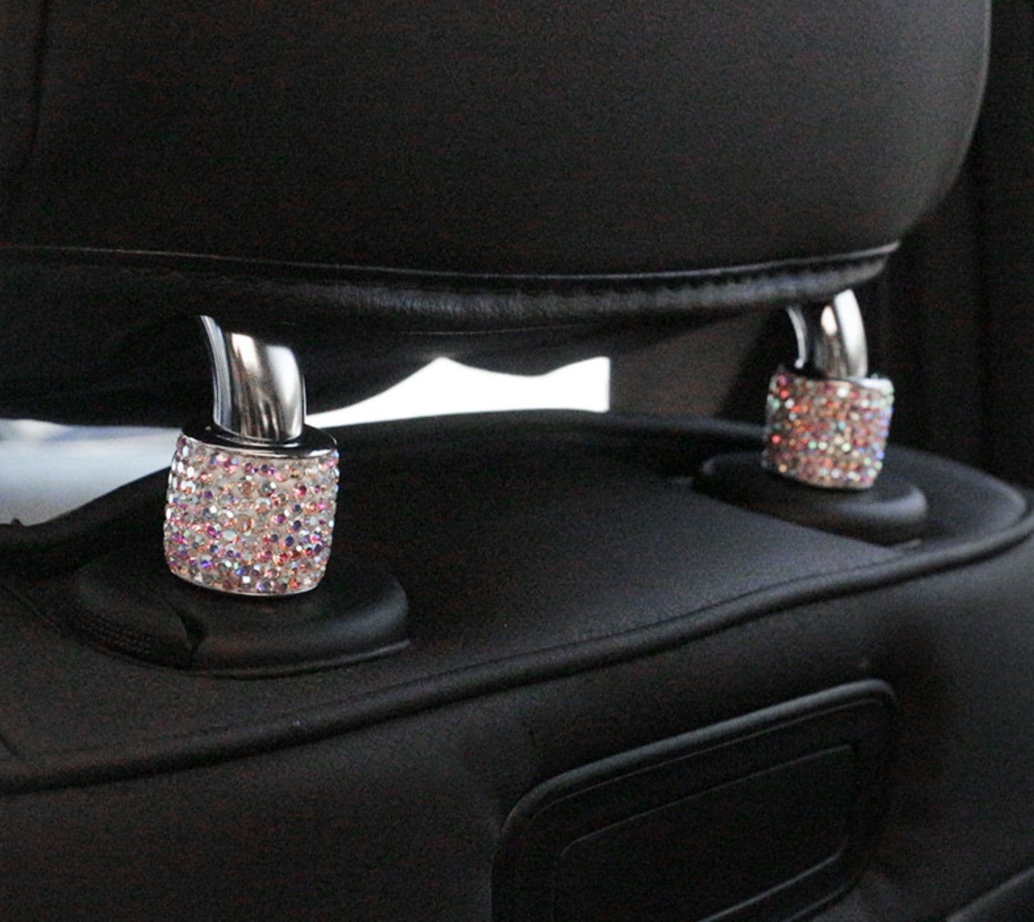 image-Car Seat Headrest Rod Decorative Ring Diamond Studded Universal