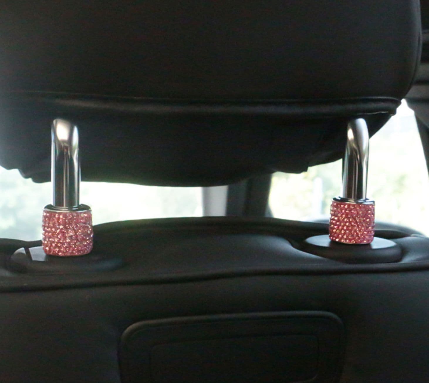 image-Car Seat Headrest Rod Decorative Ring Diamond Studded Universal