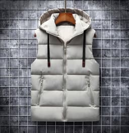image-Jing Lida Men's Hooded Cotton Vest Polyester Stand Collar Zipper
