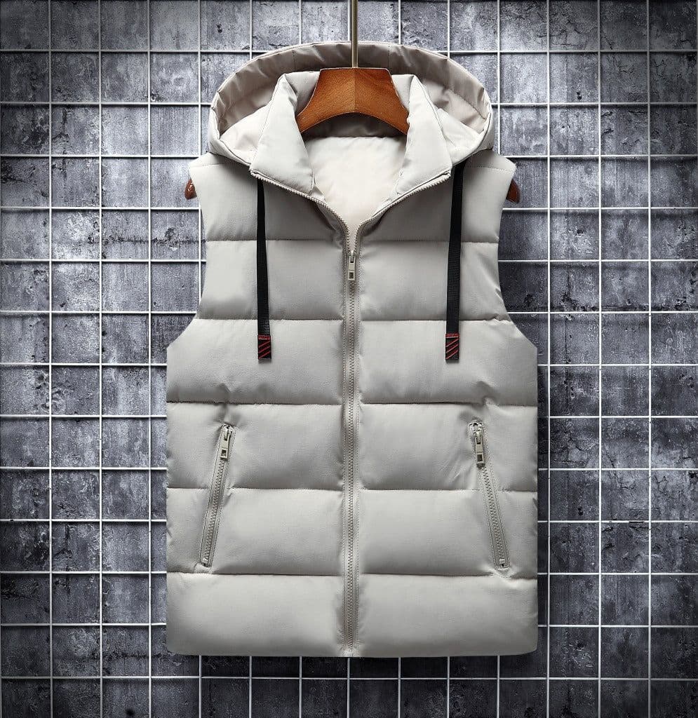image-Jing Lida Men's Hooded Cotton Vest Polyester Stand Collar Zipper