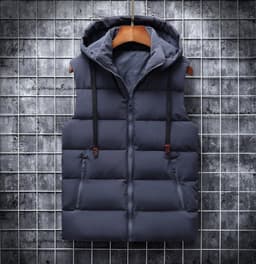 image-Jing Lida Men's Hooded Cotton Vest Polyester Stand Collar Zipper
