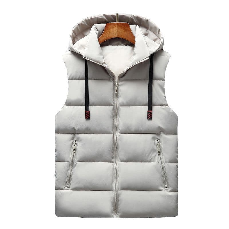 image-Jing Lida Men's Hooded Cotton Vest Polyester Stand Collar Zipper
