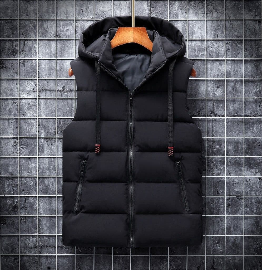 image-Jing Lida Men's Hooded Cotton Vest Polyester Stand Collar Zipper