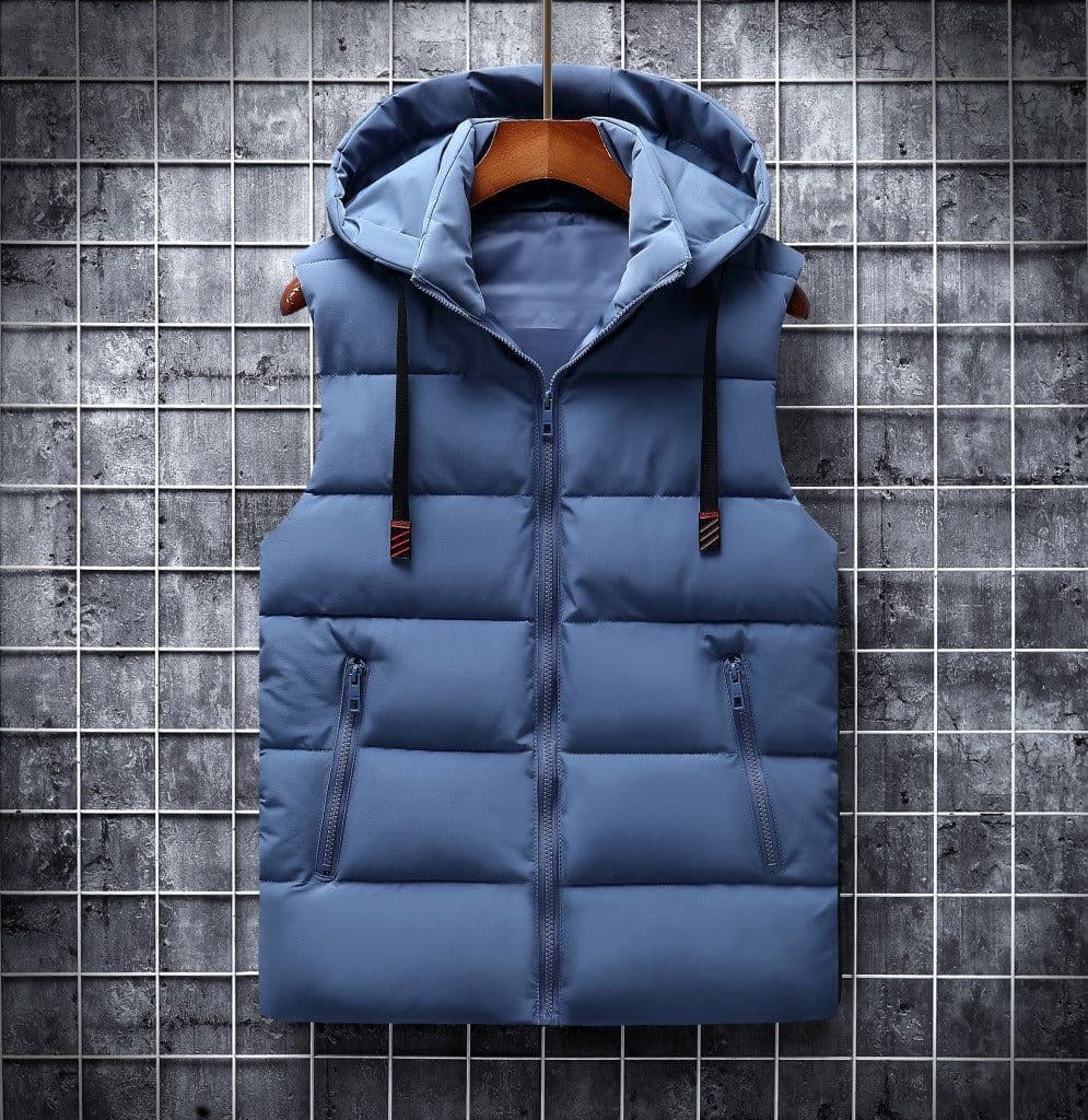 image-Jing Lida Men's Hooded Cotton Vest Polyester Stand Collar Zipper