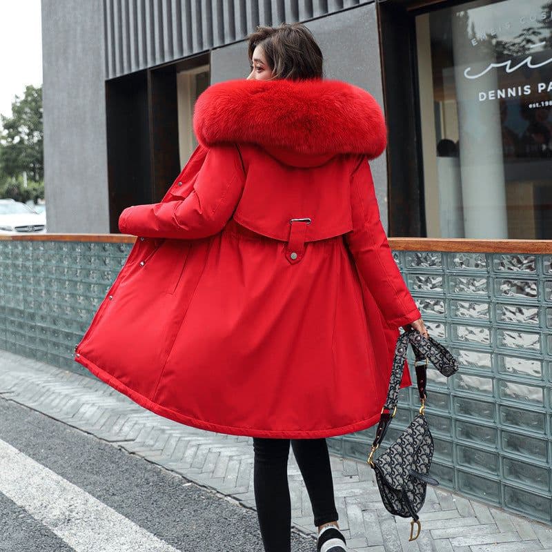 image-Women's Hooded Padded Jacket Mid-Length Slim Fit Winter Coat