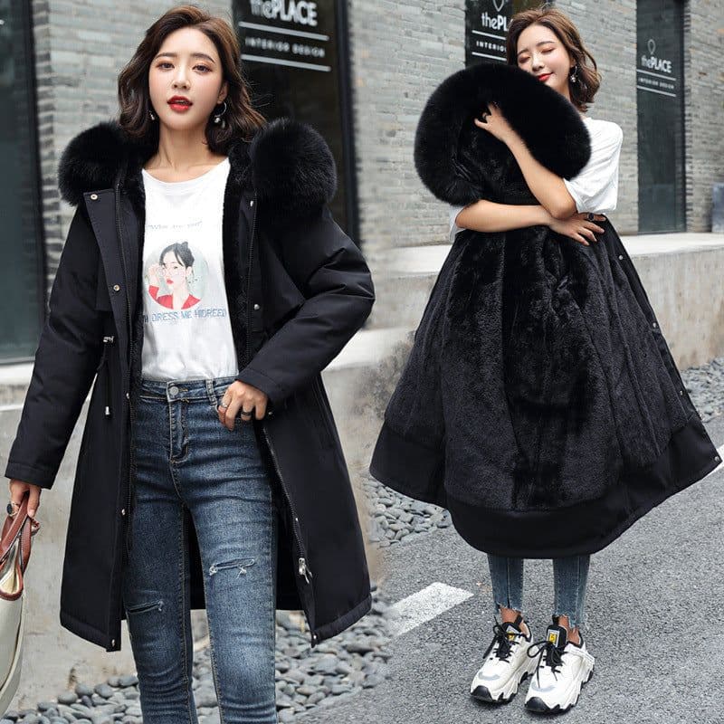 image-Women's Hooded Padded Jacket Mid-Length Slim Fit Winter Coat