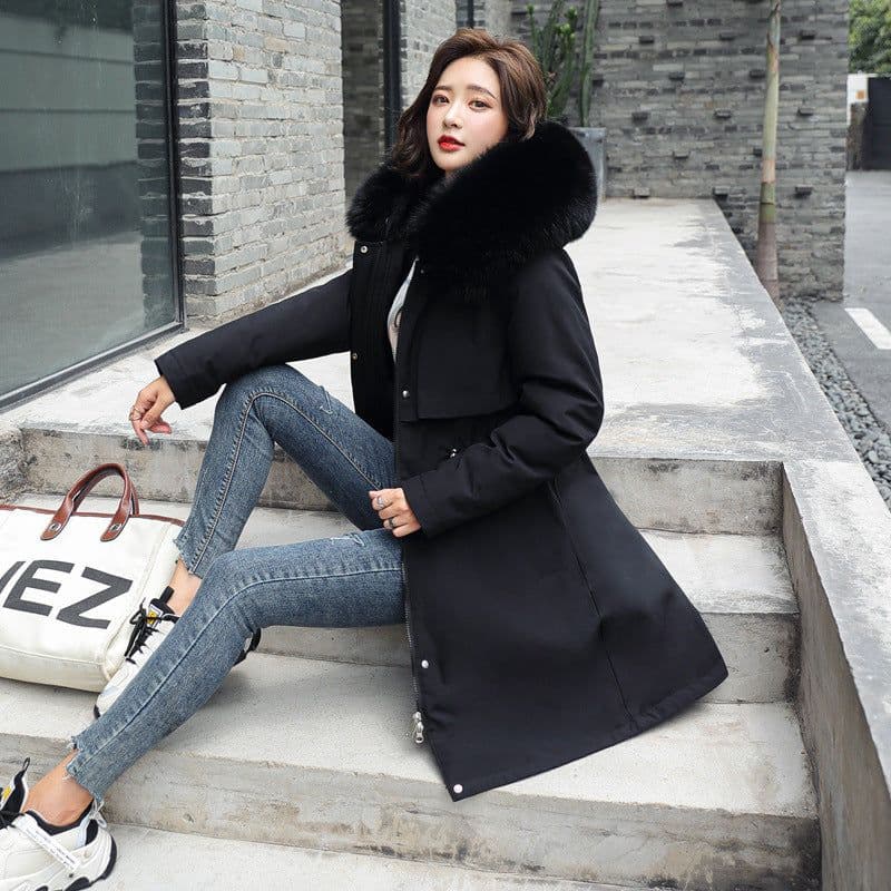 image-Women's Hooded Padded Jacket Mid-Length Slim Fit Winter Coat