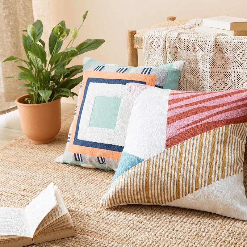 image-Modern Minimalist Cotton Geometric Pillowcase - Nordic 45x45cm