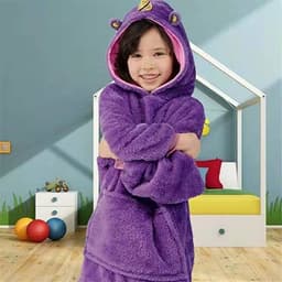 image-Cartoon Fleece Pajamas Kids Unisex 3-8 Years Wine Red