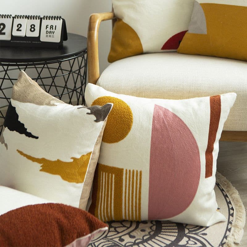 image-Embroidered Pillowcase 45x45cm Modern Simple Style Cushion Cover