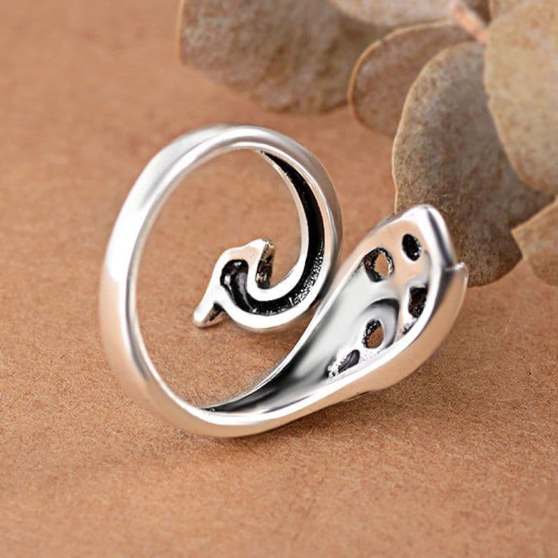 image-Thai Silver Peacock Ring Adjustable Copper Feather Design Women's