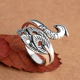 image-Thai Silver Peacock Ring Adjustable Copper Feather Design Women's