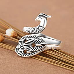 image-Thai Silver Peacock Ring Adjustable Copper Feather Design Women's