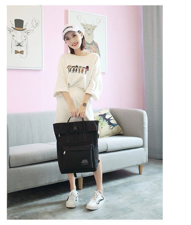 image-Canvas Backpack Convertible Shoulder Bag Travel School Bag