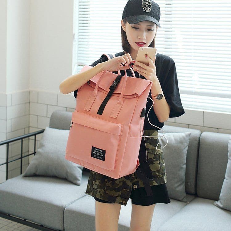 image-Canvas Backpack Convertible Shoulder Bag Travel School Bag