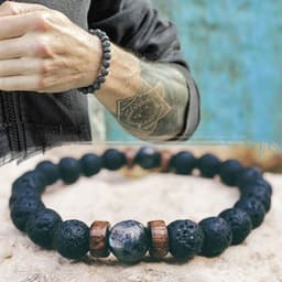image-Men's Natural Stone Bead Bracelet with Lava Diffuser MYBR0146