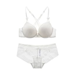 image-Mandhari Cross Strap Front Buckle Lace Bra Set 3/4 Cup