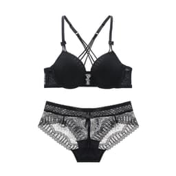 image-Mandhari Cross Strap Front Buckle Lace Bra Set 3/4 Cup