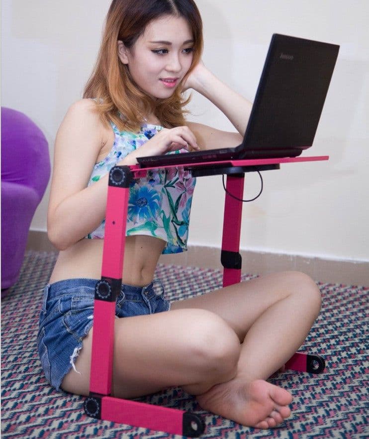image-Lazy Folding Aluminum Alloy Laptop Desk Table with Cooling Fan