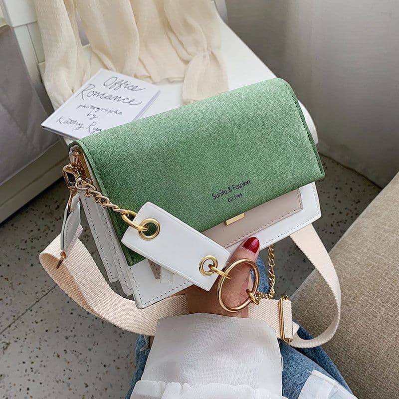 image-Women's PU Leather Crossbody Bag Korean Style Small Square Shoulder Bag