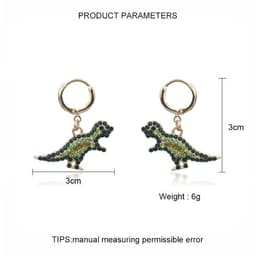 image-Alloy Dinosaur Earrings Green Crystal Animal Stud Earrings Women