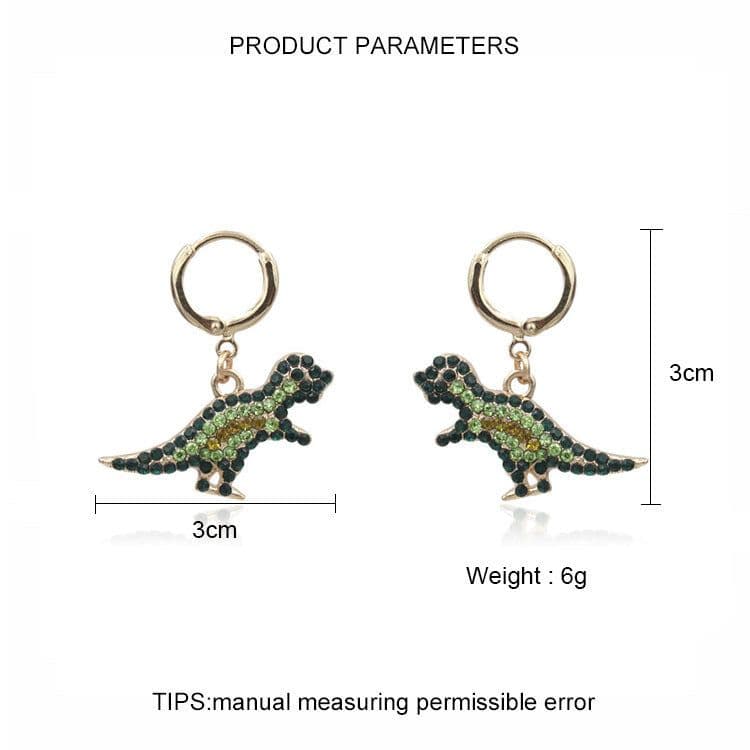 image-Alloy Dinosaur Earrings Green Crystal Animal Stud Earrings Women